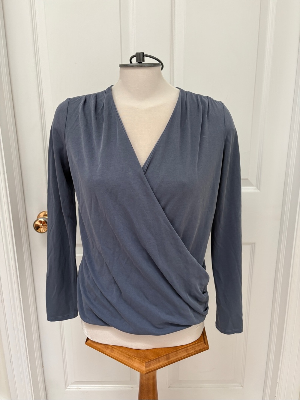 Banana Republic Slate Blue Wrap-Front Long Sleeve Top